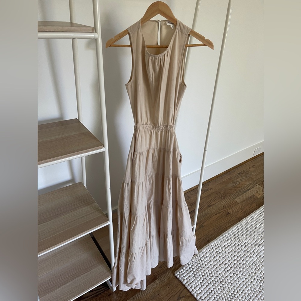 Neutral midi dress with open back